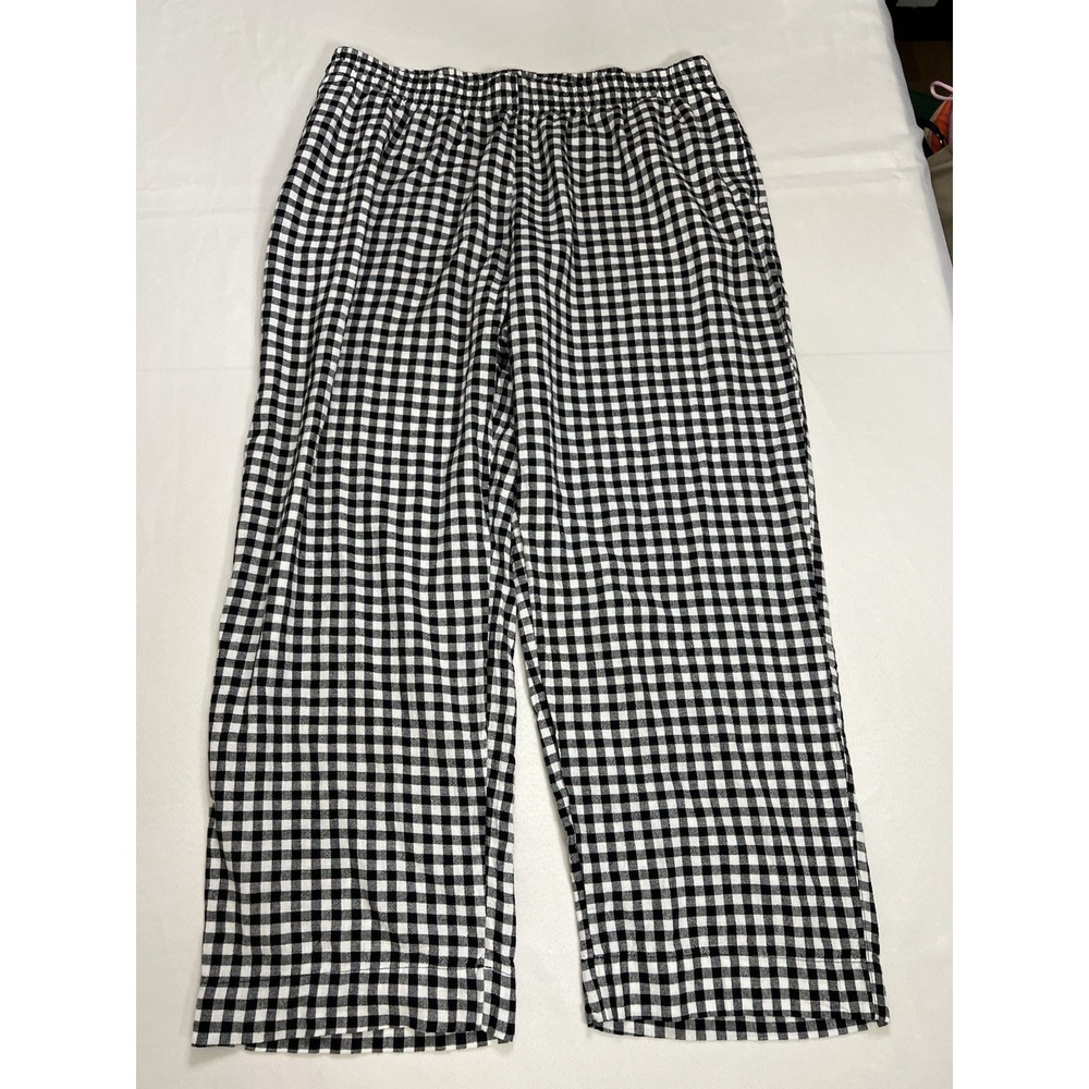 Old Navy Black Gingham Straight Wide Leg Linen Blend Pants XL Tall Dark Cottage